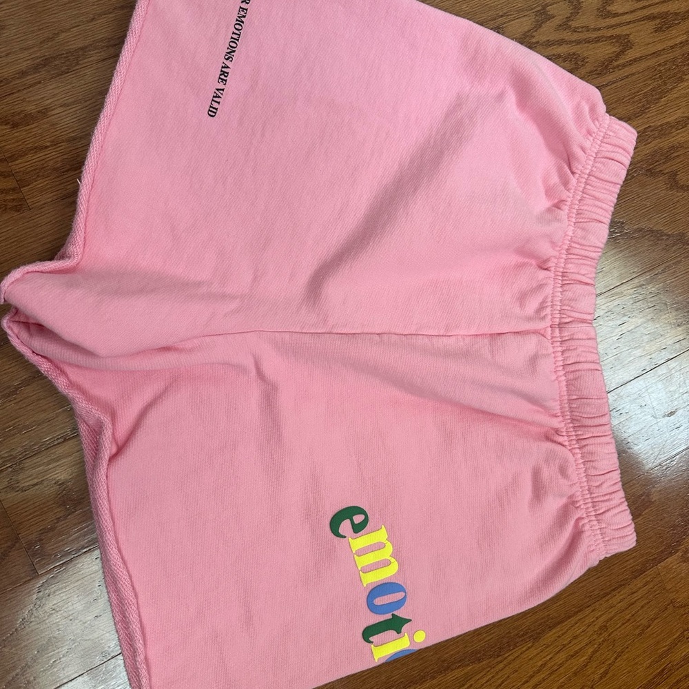 Pink Women's Elastic Waist Shorts with 'emoti' Graphic